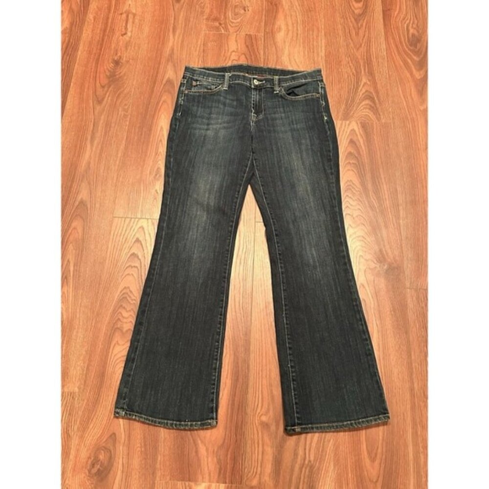 Lucky Brand Jeans Womens 30 Blue Denim Flapped Pockets Embroidery Wide Leg Flare